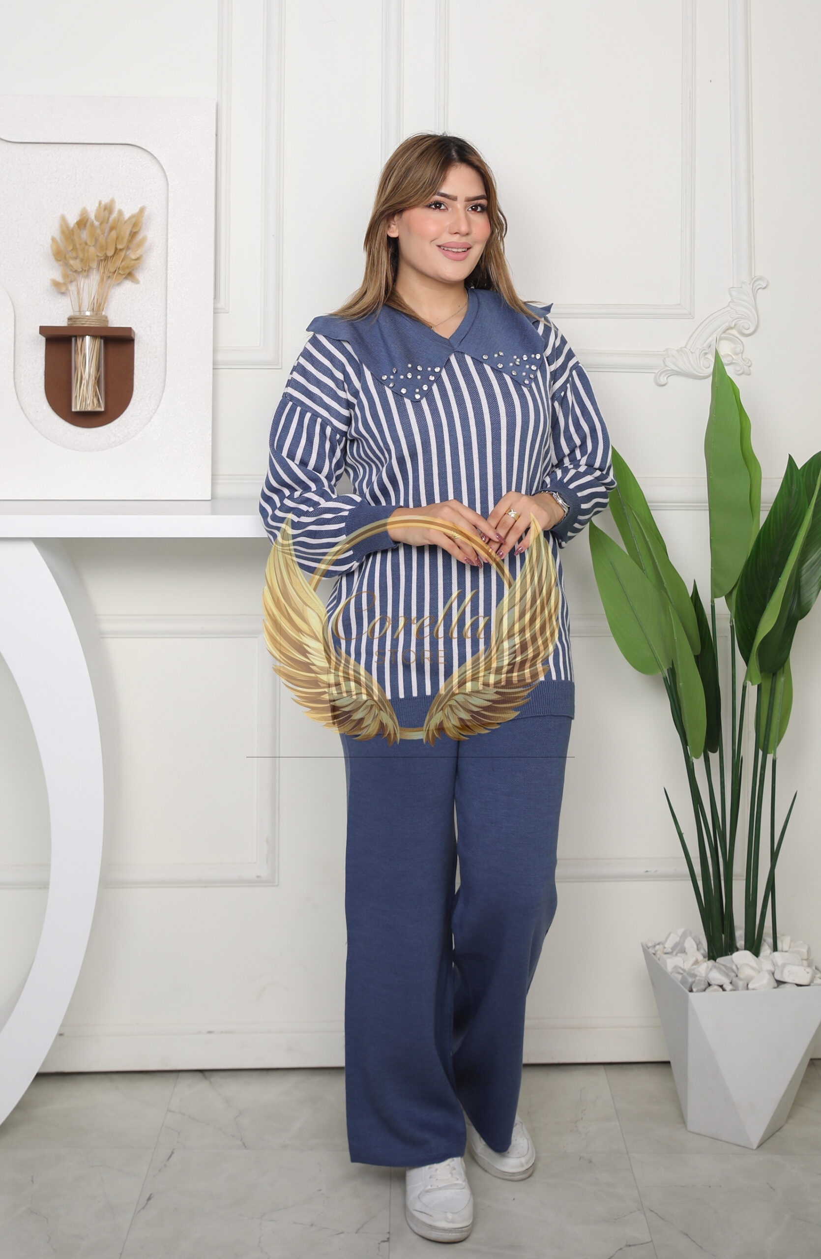 Ensemble laine rayé C04